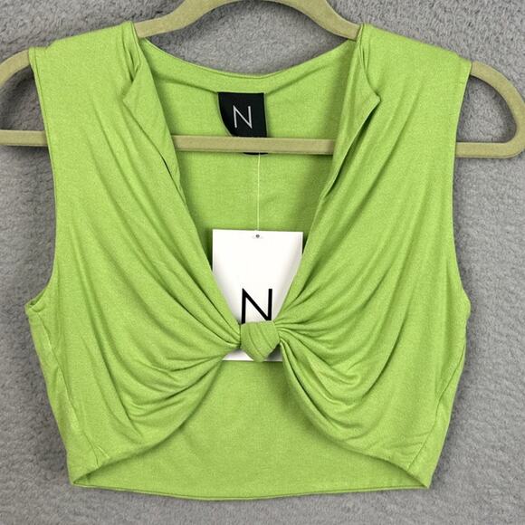 Naked Wardrobe Crop Top  Lime Green Knot Front Nordstrom Size XL NWT Edgy Style - Picture 2 of 8